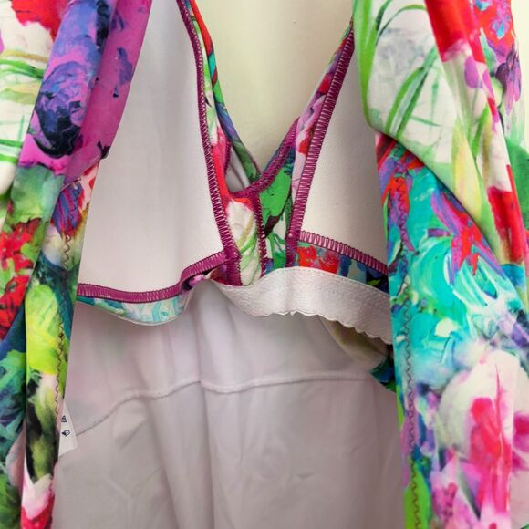 Lands' End Cross Back One Piece Swimsuit Ruched Multicolor Floral Plus Size 14 - Picture 5 of 6